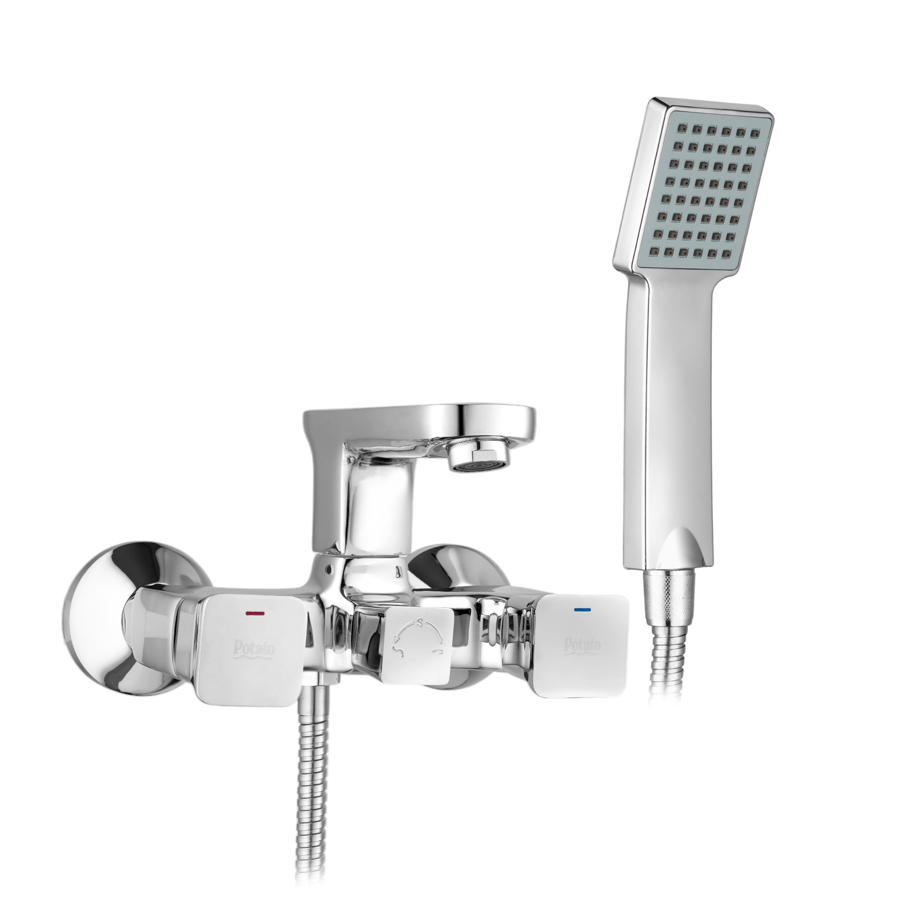 Изображение товара Смеситель для ванны Potato P3058 двухвентильный с душевой лейкой цвет хром