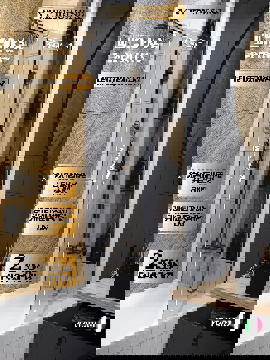 Изображение товара Ширма на ванну Watersense Paula S стеклянная 70x140 тонированное закаленное стекло профиль черный матовый