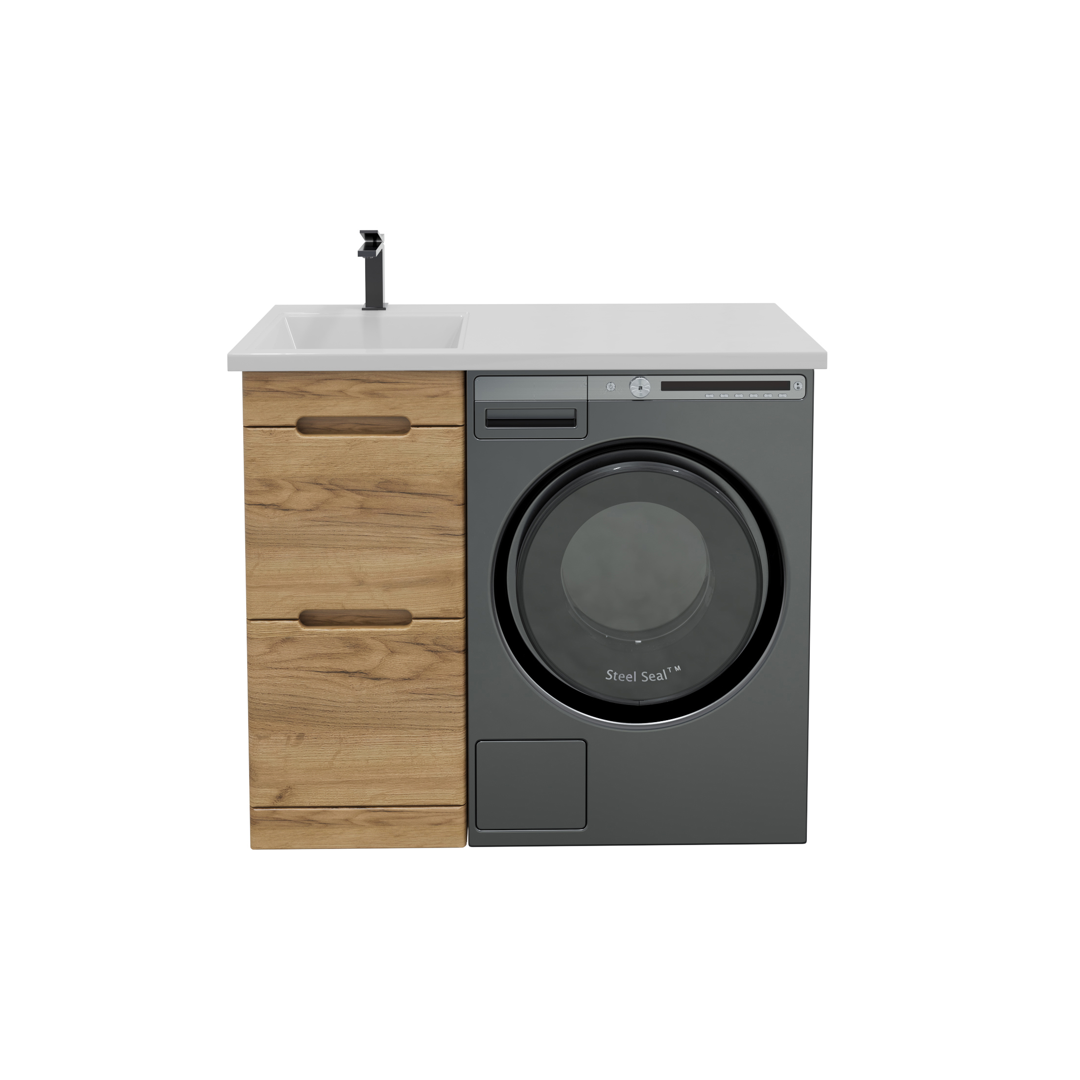 Изображение товара Тумба под раковину напольная Ruvann Т.DUET.GK-40Н-KIT-DAL100L 100см цвет голд крафт, дуб вотан, с раковиной