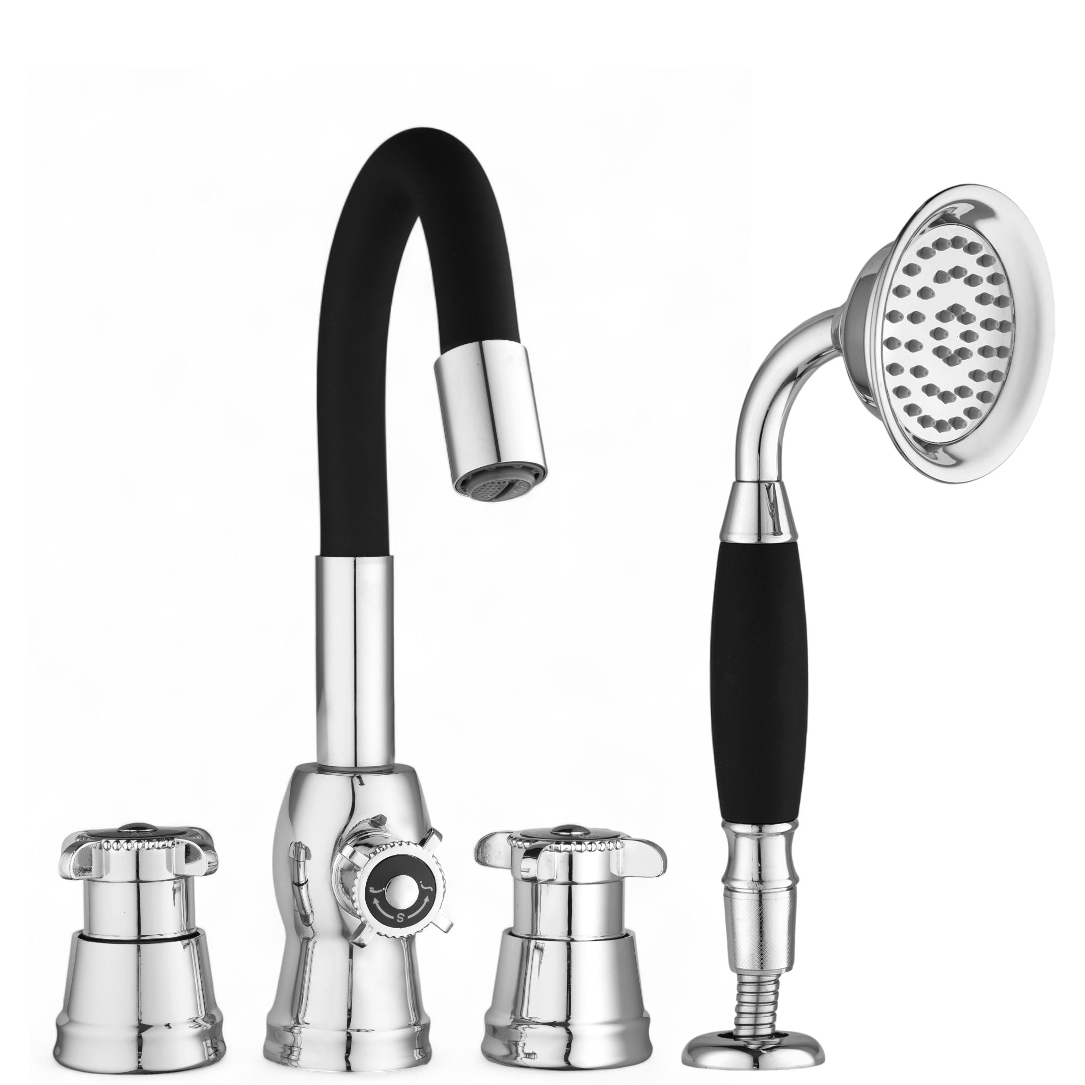 Изображение товара Смеситель для ванны Potato P15325-6 двухвентильный с душевой лейкой цвет черный