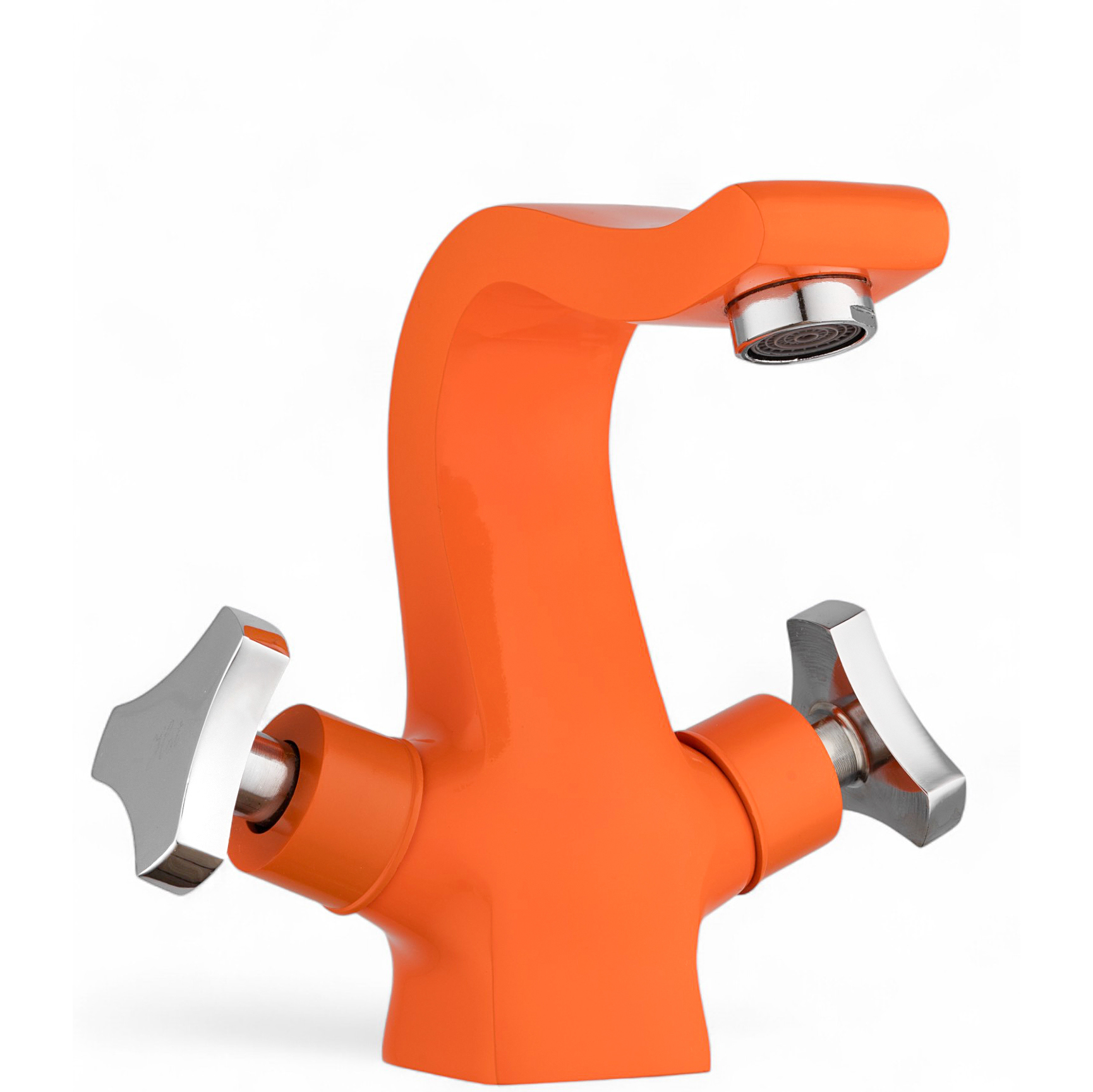 Изображение товара Смеситель для раковины Potato P10308-10 двухвентильный цвет оранжевый с хромированными с ручками