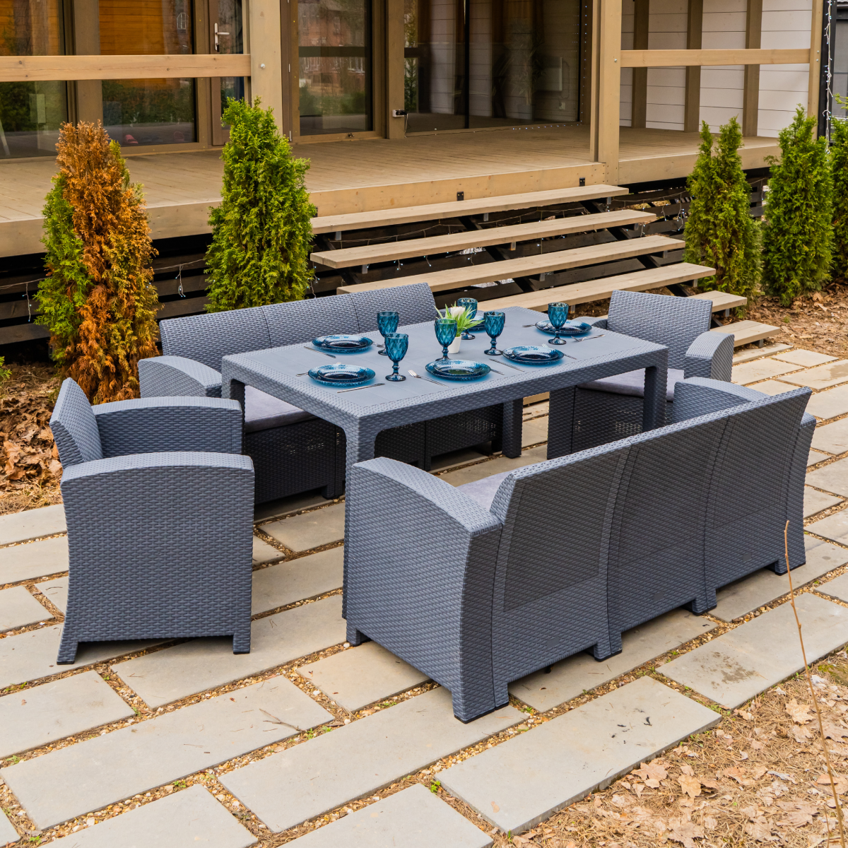 Изображение товара Набор садовой мебели Royal Family Grand Lana Lux Dining XL пластик серый/серебристый 5 предметов