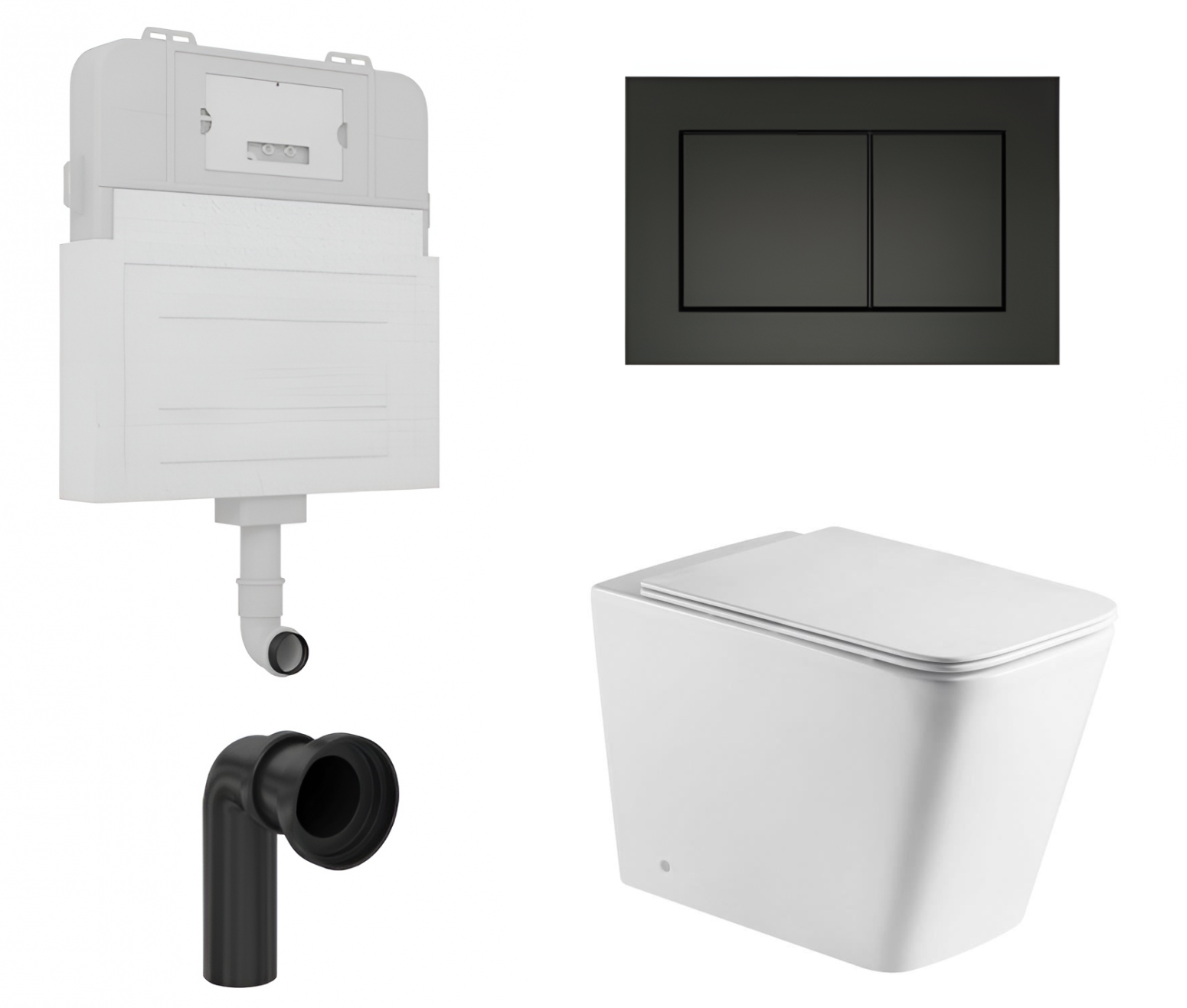 Изображение товара Комплект инсталляция с унитазом 3 в 1 инсталляция Enio Tecnico унитаз WeltWasser Gelbach GL-WT с кнопкой черной Quadro