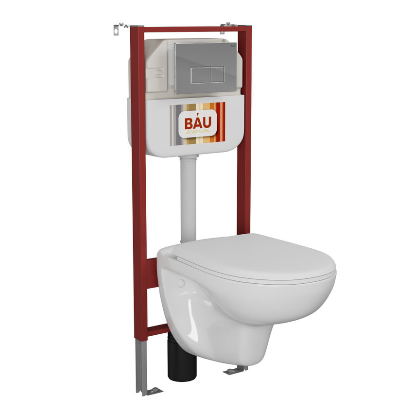 Изображение товара Комплект BAUEDGE 6 в 1 NEO45700-BN0111-Q00007: инсталляция, унитаз безободковый Novo, быстросъемное сиденье микролифт, кнопка смыва Hotel, хром