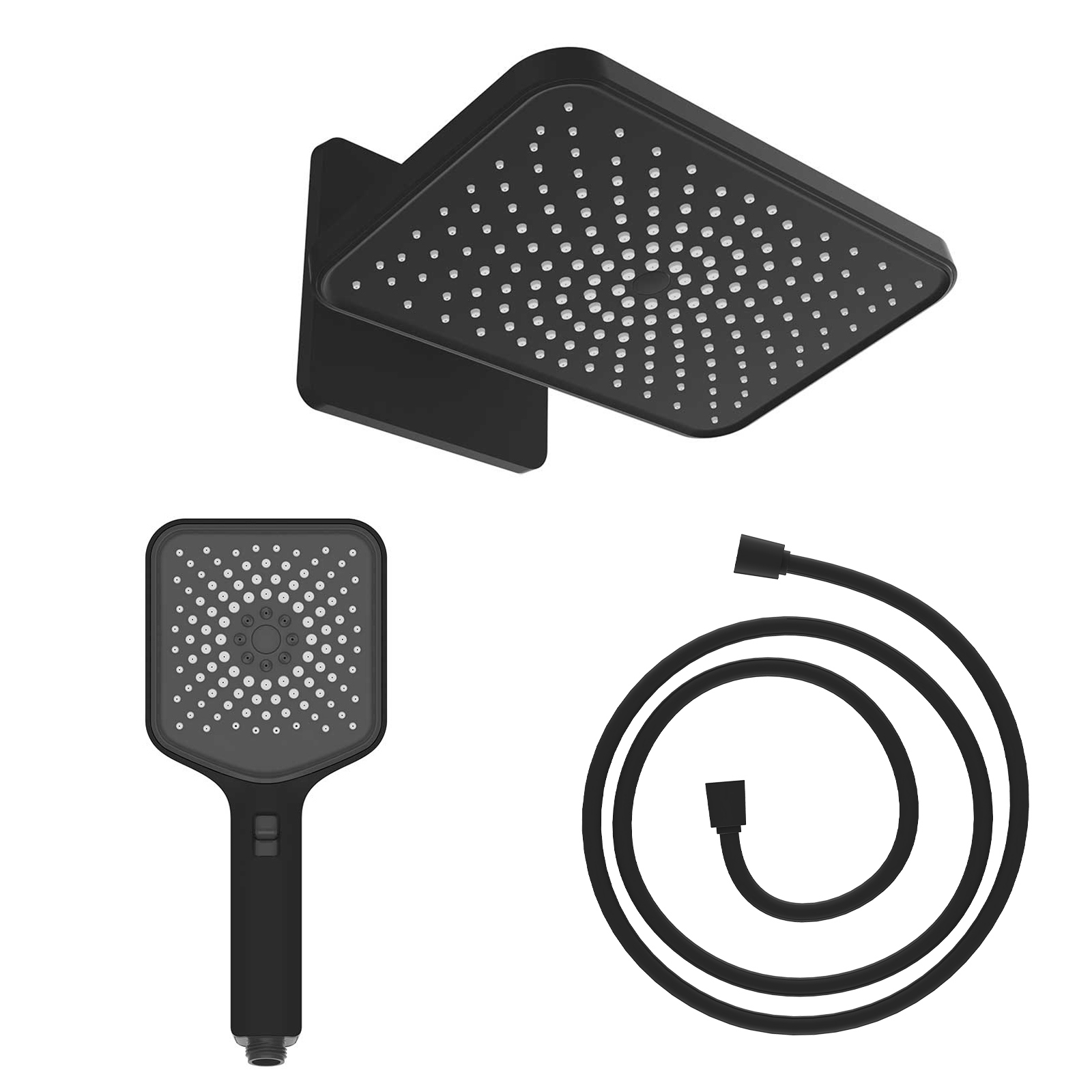 Изображение товара Комплект Vincea Inspire VSHD-3I4CMB,VSHN-3I4HMB: верхний душ с держателем, ручной душ с шлангом цвет черный матовый