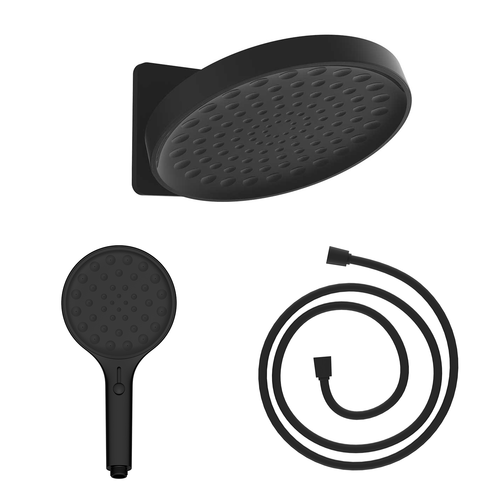 Изображение товара Комплект Vincea Inspire VSHD-3I3CMB,VSHN-3I2HMB: верхний душ с держателем, ручной душ с шлангом цвет черный матовый