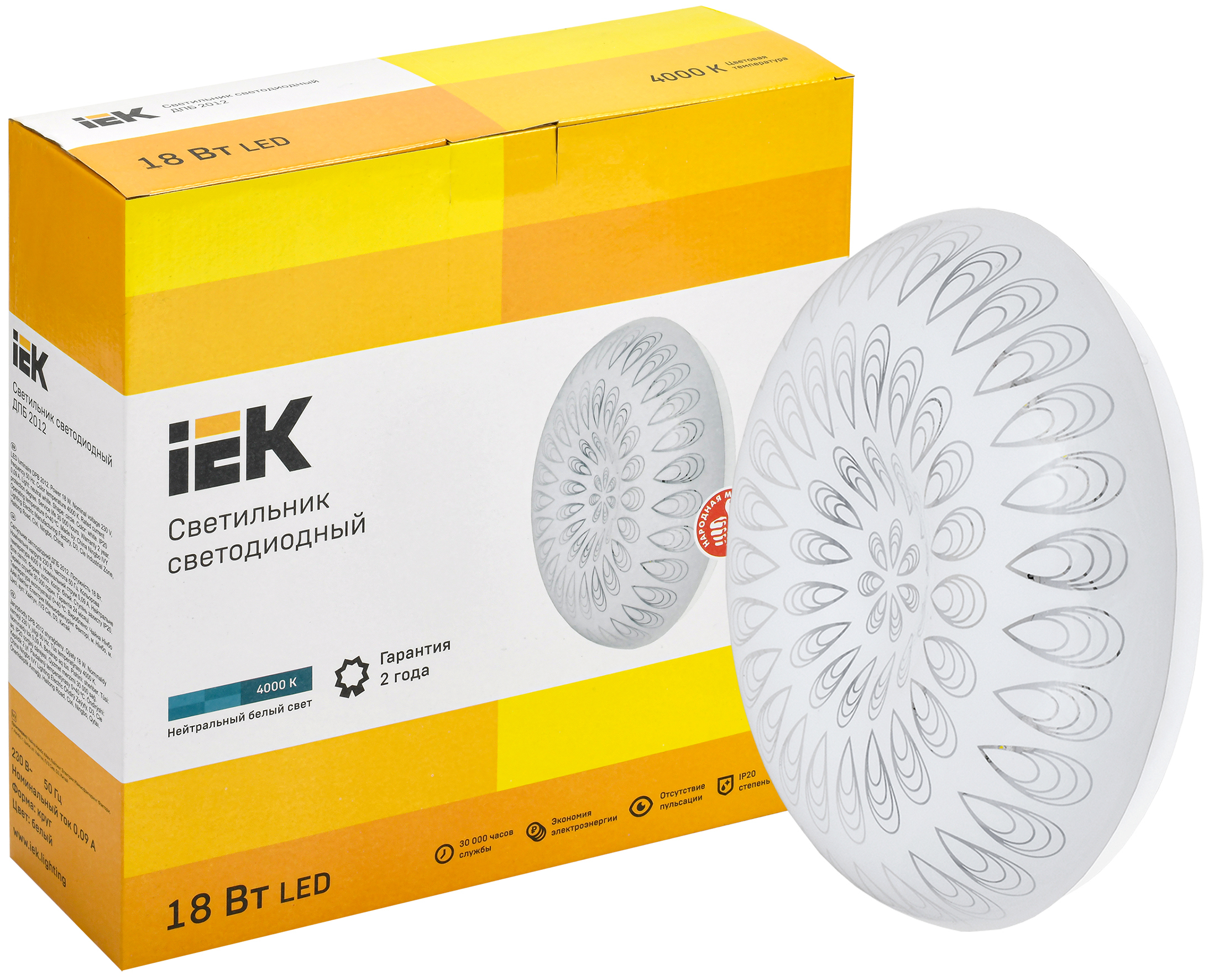 Изображение товара Настенно-потолочный светодиодный светильник IEK LDPB0-2012-18-4000-K01 для влажных помещений