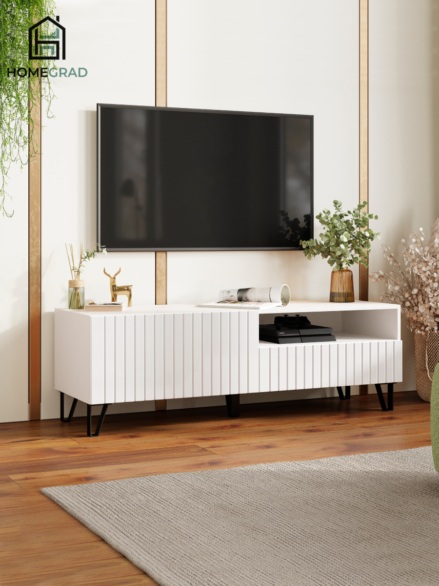 Изображение товара Тумба под телевизор Homegrad Oregon 140x46x46 см ЛДСП цвет белый