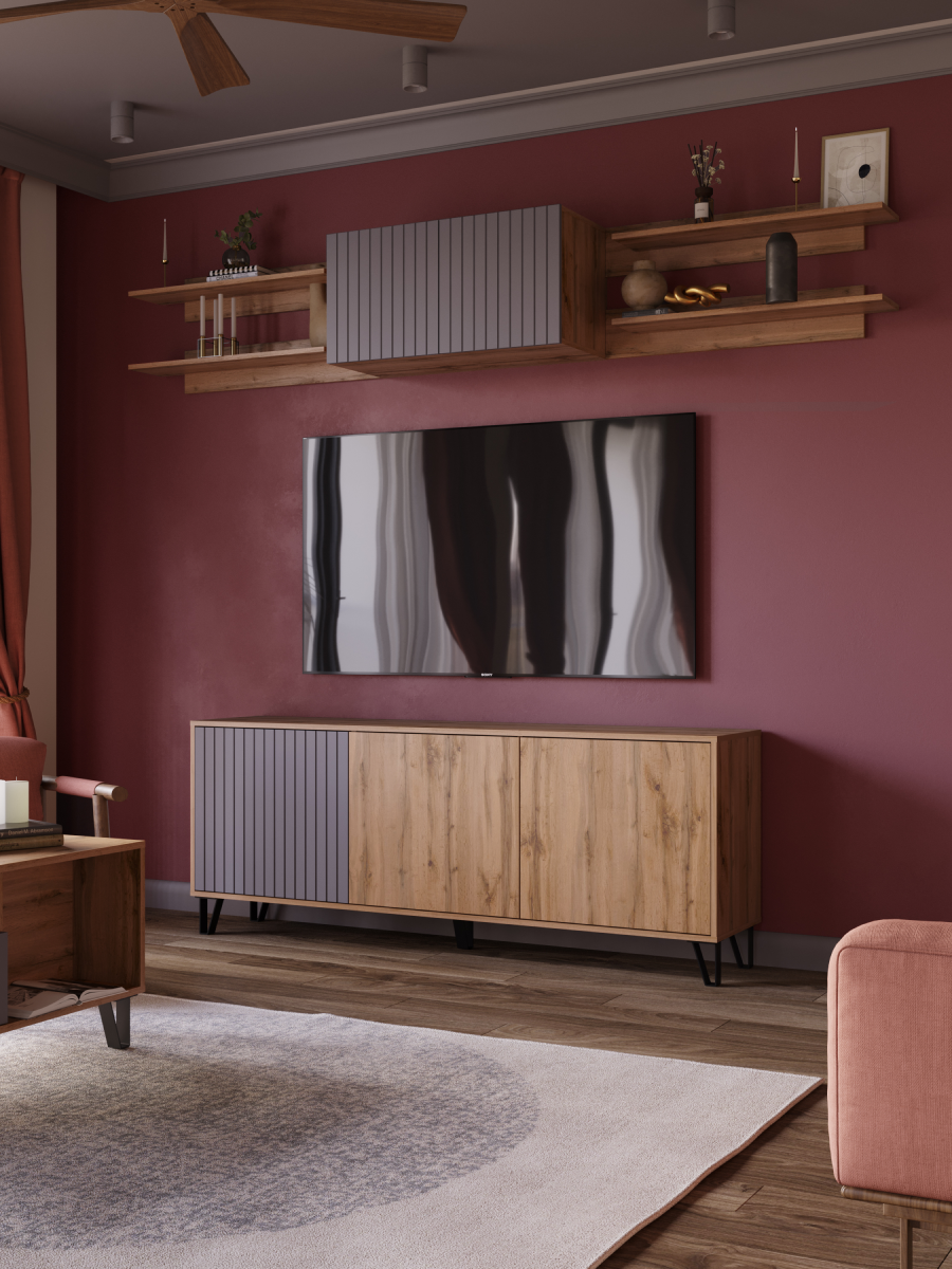 Изображение товара Тумба под телевизор Homegrad Liverpool 179х69х38 см ЛДСП цвет дуб вотан