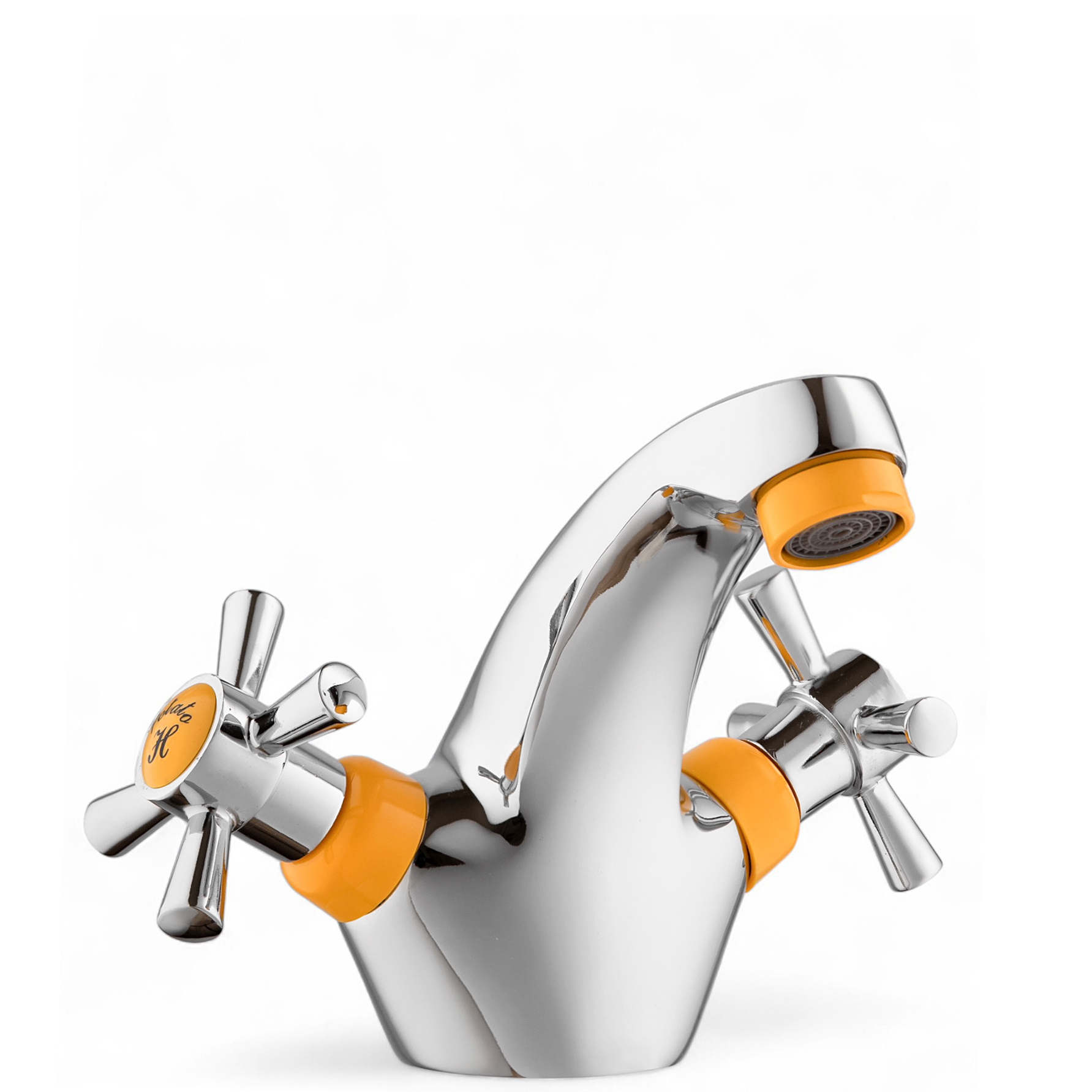 Изображение товара Смеситель для раковины Potato P1054-10 двухвентильный цвет хром с оранжевыми вставками