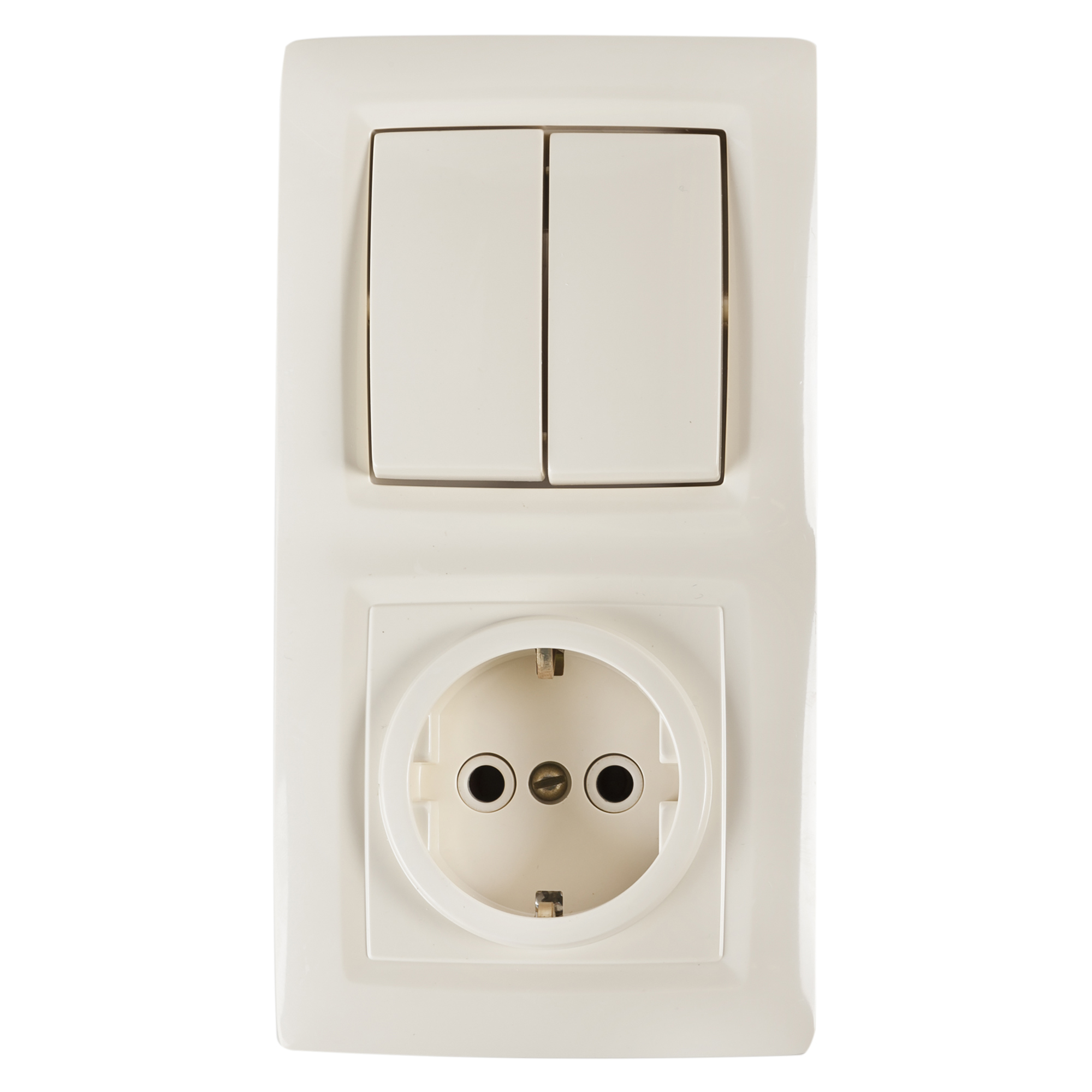 Изображение товара Блок выключатель с розеткой встраиваемый REONE 2 клавиши слоновая кость