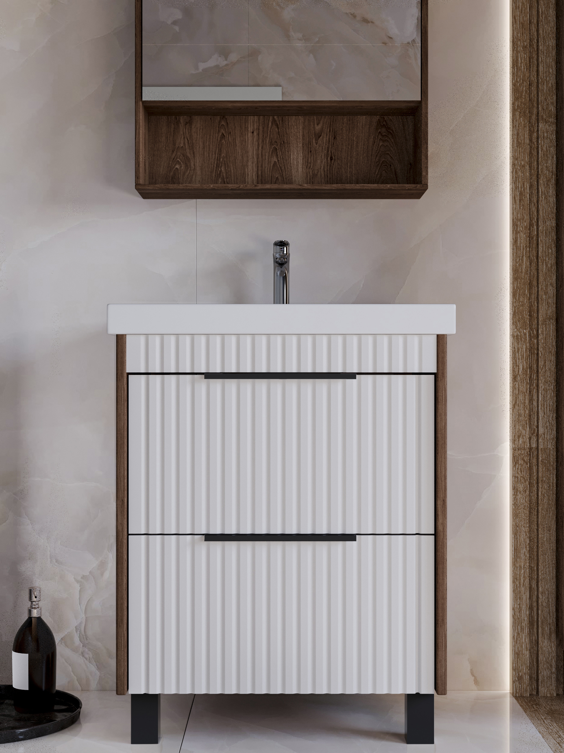 Изображение товара Тумба для ванной Play Луи 50 см 2 ящика напольная цвет белый-коричневый под раковину