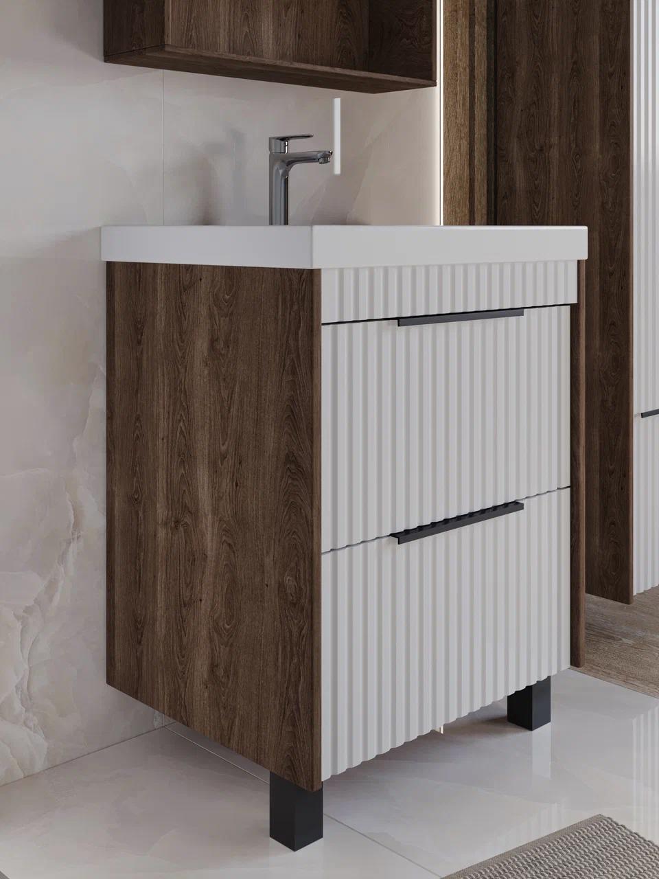 Изображение товара Тумба для ванной Play Луи 60 см 2 ящика напольная цвет белый-коричневый под раковину