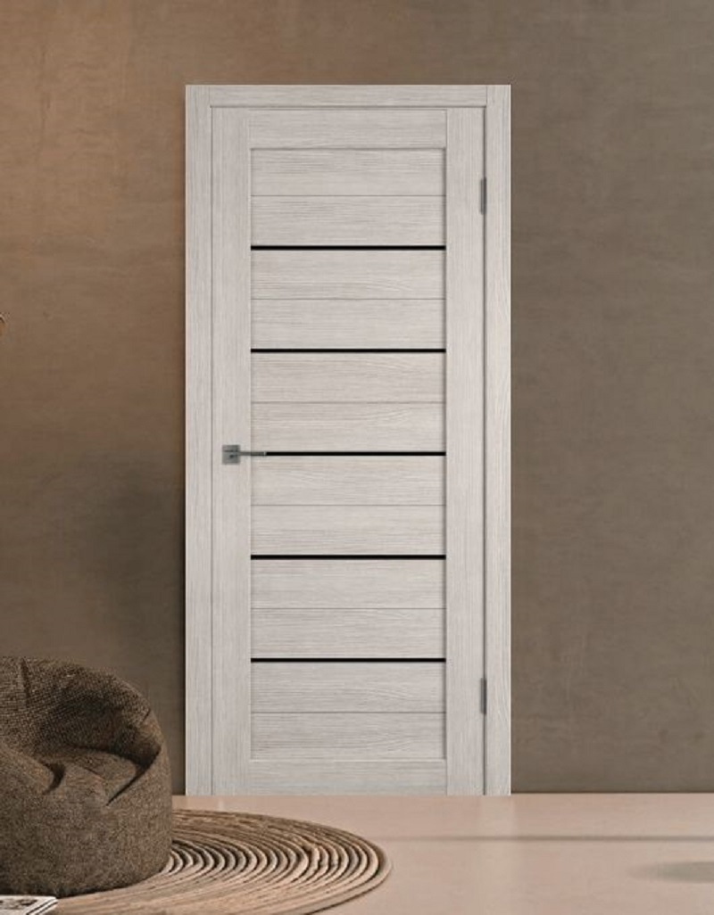 Изображение товара Комплект межкомнатной двери VFD Atum х5 остеклённая 200x90см ПВХ цвет Frappe (Cappuccino P) (black gloss) с коробом и наличниками