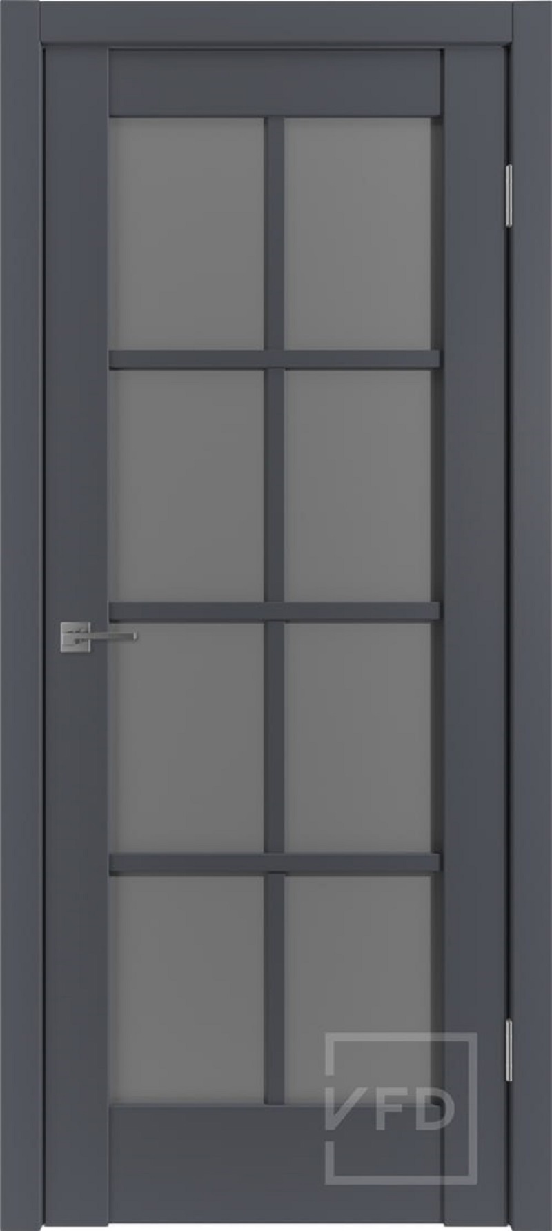 Изображение товара Комплект межкомнатной двери VFD Emalex er1 остеклённая 200x70см ПВХ цвет Onyx (Dark cloud) с коробом и наличниками