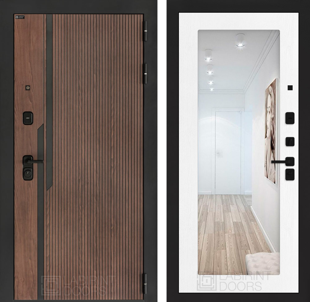 Изображение товара Дверь Лабиринт Кармина: прочная входная с зеркалом, Орех американский