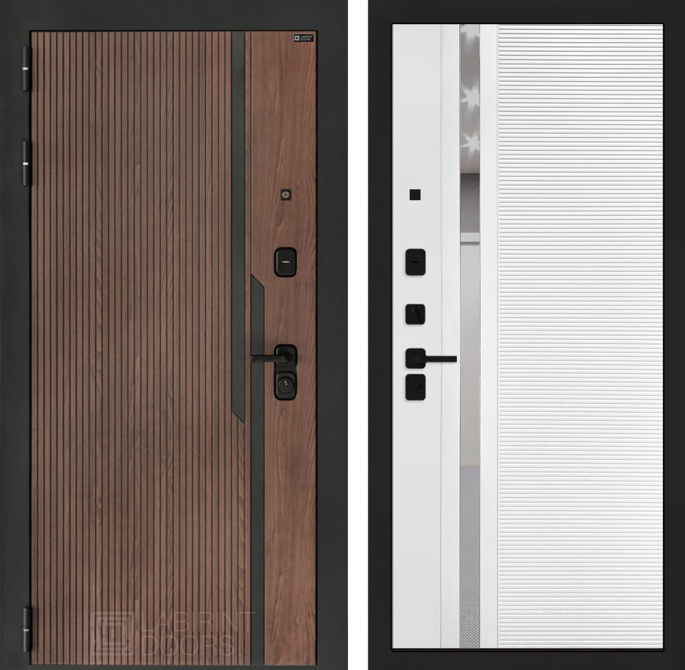 Изображение товара Дверь входная Лабиринт Кармина левый 205x96см цвет орех американский с патиной/белый софт с зеркалом П31