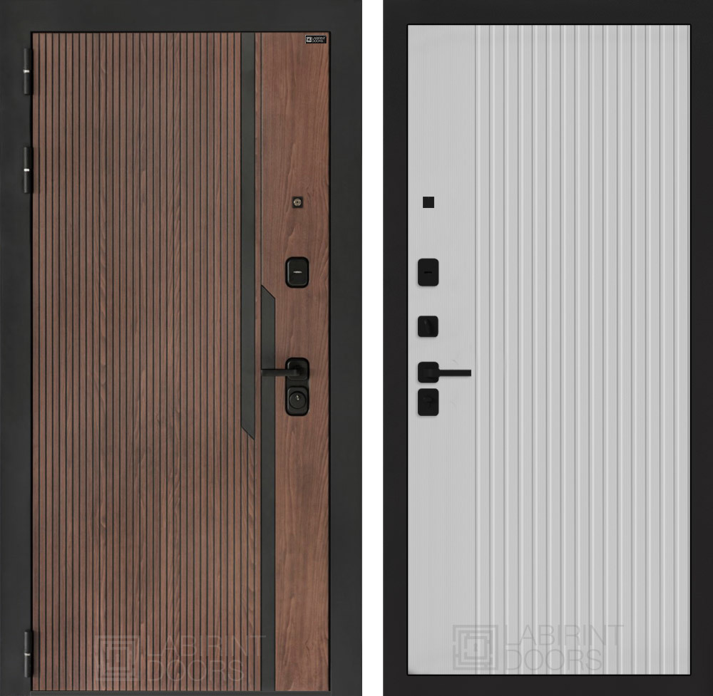 Изображение товара Дверь входная Лабиринт Кармина левый 205x88см цвет орех американский с патиной/белый софт рельеф с панелью П29