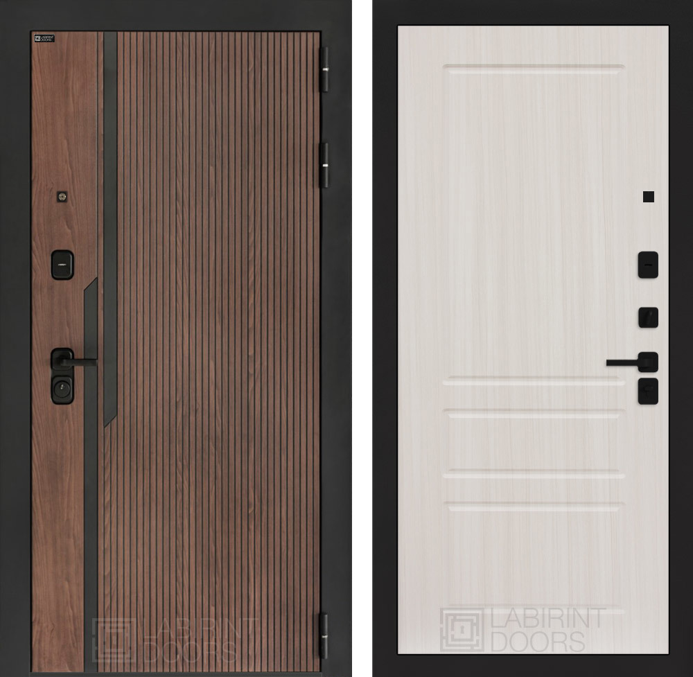 Изображение товара Дверь входная Лабиринт Кармина правый 205x88см цвет орех американский с патиной/сандал белый с панелью П03