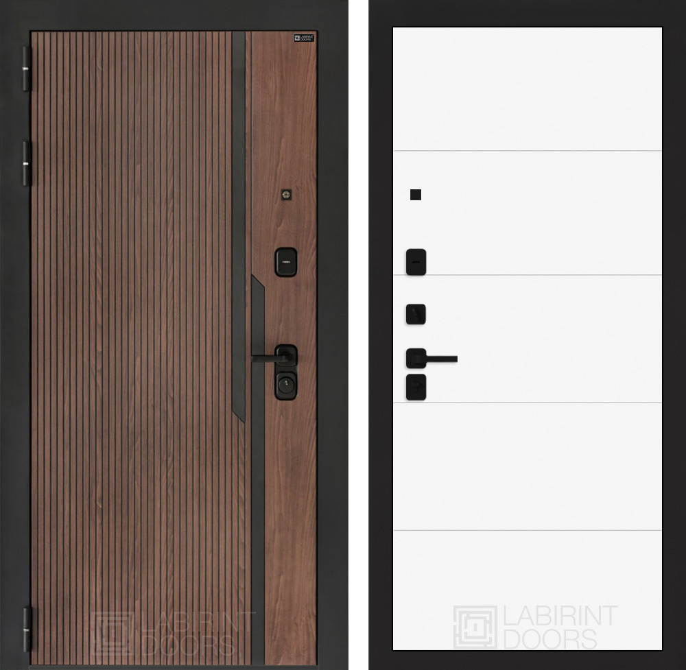 Изображение товара Дверь входная Лабиринт Кармина левый 205x96см цвет орех американский с патиной/белый софт с панелью П13