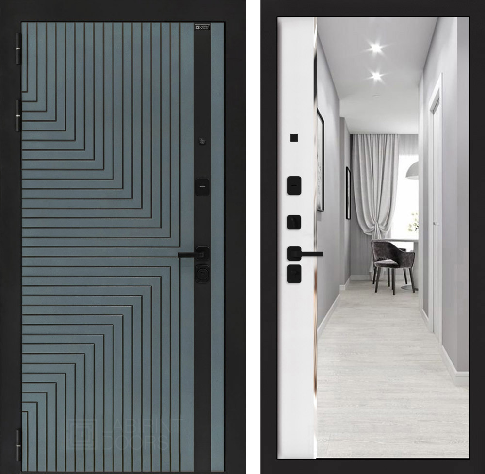 Изображение товара Дверь входная Лабиринт Кредор левый 205x96см цвет серо-зеленый с патиной/белый софт с зеркалом Панорама