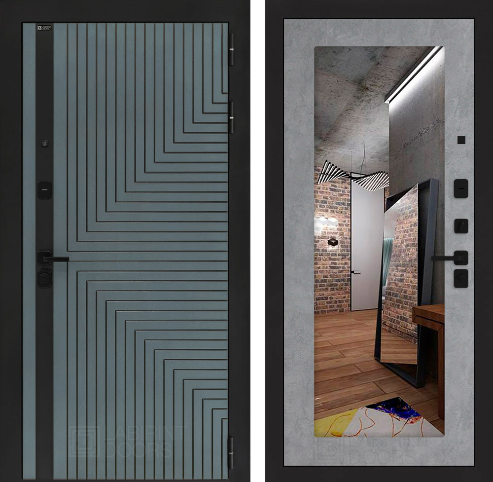 Изображение товара Дверь входная Лабиринт Кредор правый 205x96см цвет серо-зеленый с патиной/бетон светлый с зеркалом П18