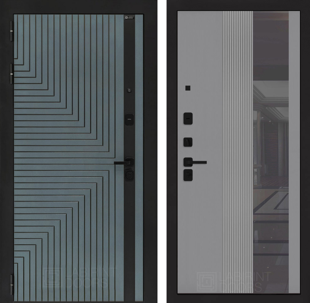 Изображение товара Дверь входная Лабиринт Кредор левый 205x88см цвет серо-зеленый с патиной/серый софт рельеф с зеркалом П32