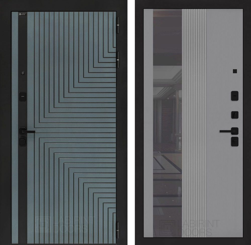 Изображение товара Дверь входная Лабиринт Кредор правый 205x88см цвет серо-зеленый с патиной/серый софт рельеф с зеркалом П32