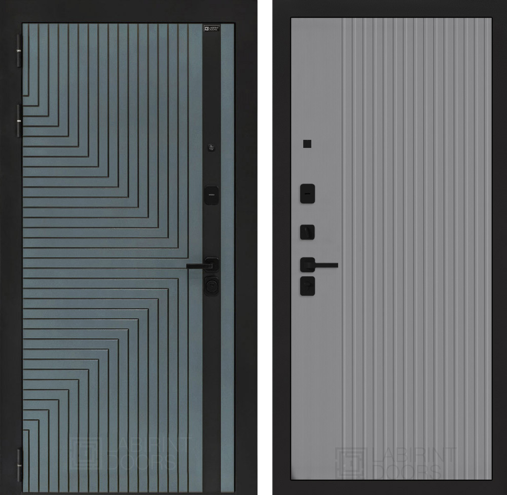 Изображение товара Дверь входная Лабиринт Кредор левый 205x88см цвет серо-зеленый с патиной/серый софт рельеф с панелью П29