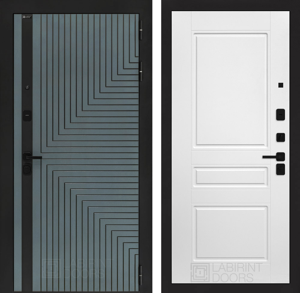 Изображение товара Дверь входная Лабиринт Кредор правый 205x96см цвет серо-зеленый с патиной/белый софт с панелью П03
