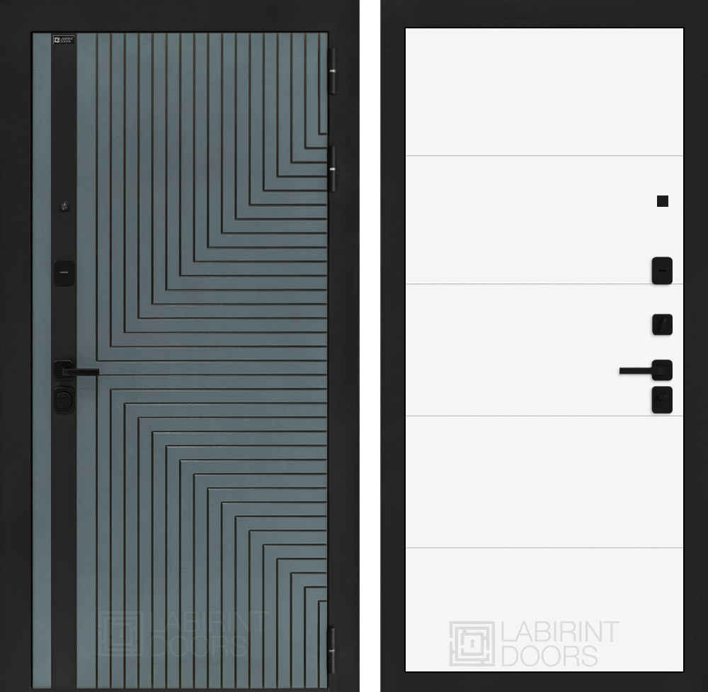 Изображение товара Дверь входная Лабиринт Кредор правый 205x96см цвет серо-зеленый с патиной/белый софт с панелью П13