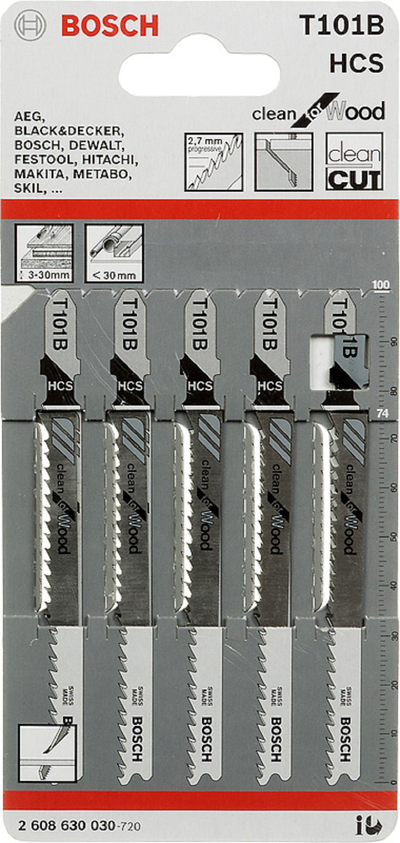 Изображение товара Пилка для электролобзика по дереву Bosch T101 B чистый рез, 5 шт