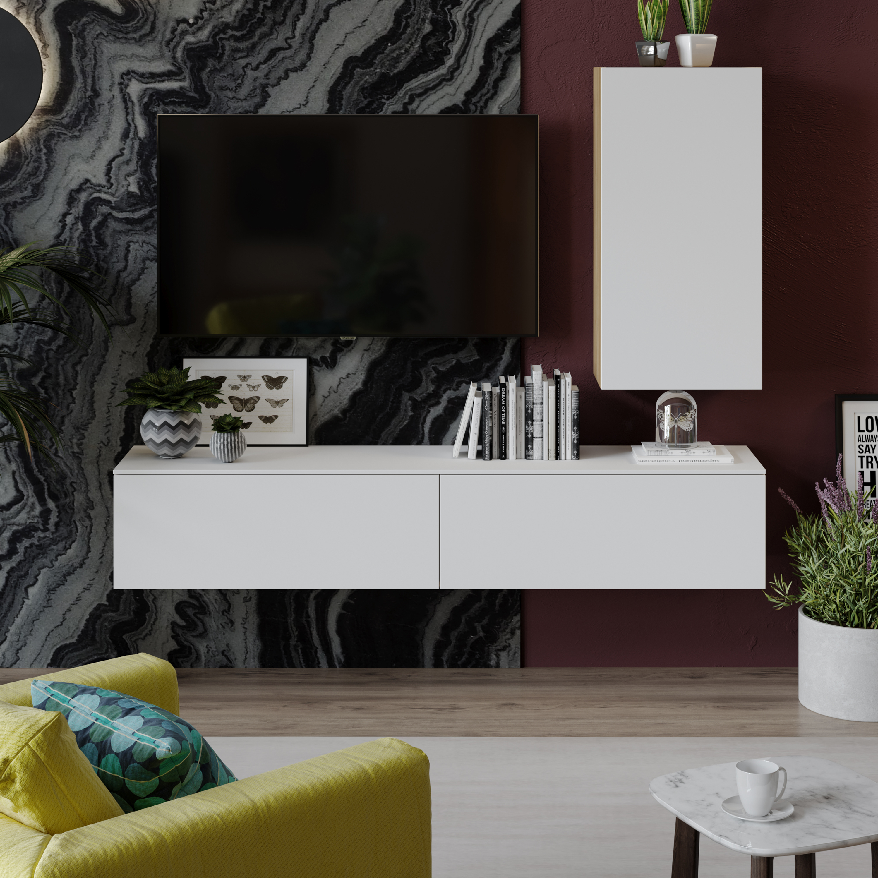 Изображение товара Модульная стенка Трия 180x123x37 см из ЛДСП с Soft-touch для гостиной