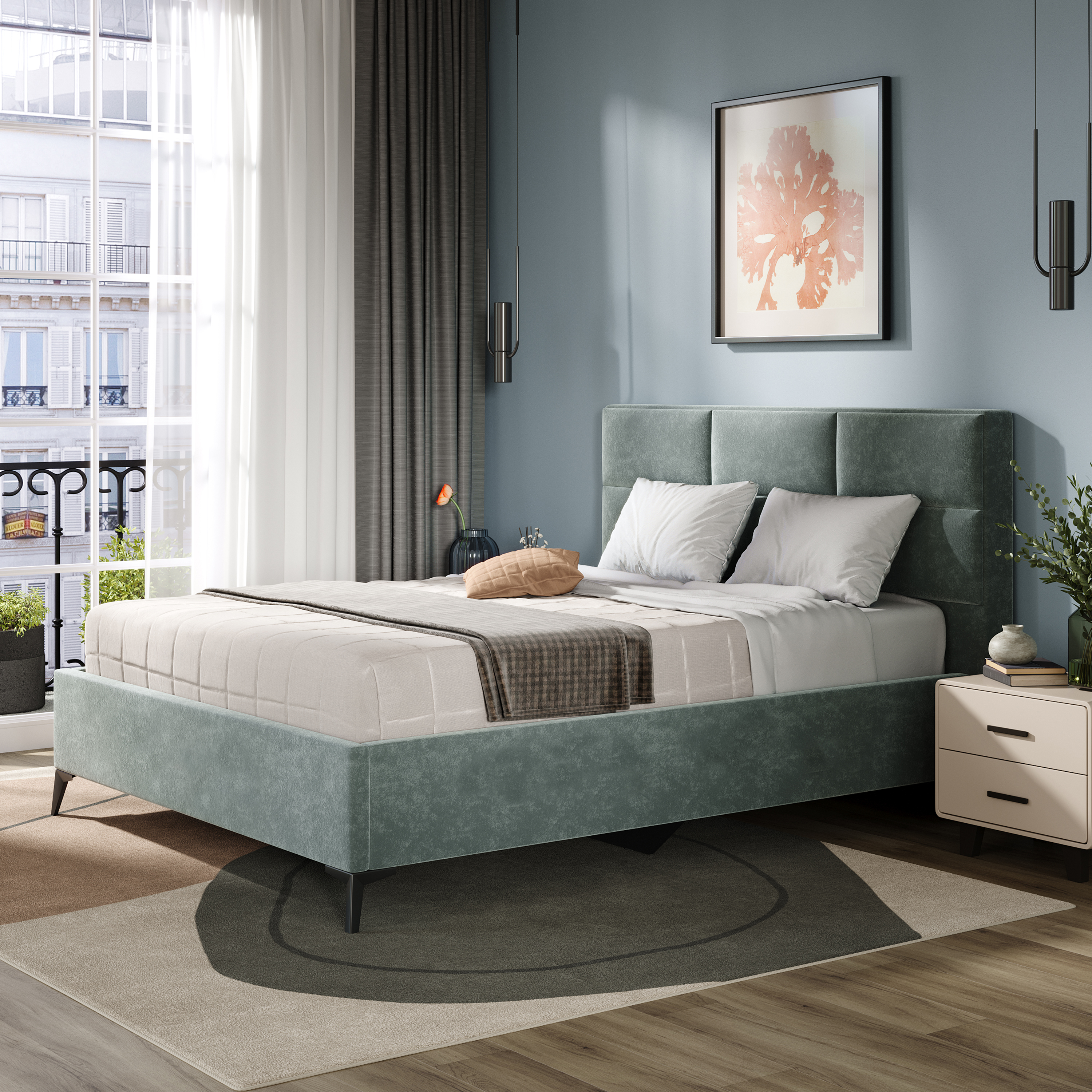 Изображение товара Кровать Трия 267745 183 x 120 x 216 см ЛДСП цвет велюр brut forest 09