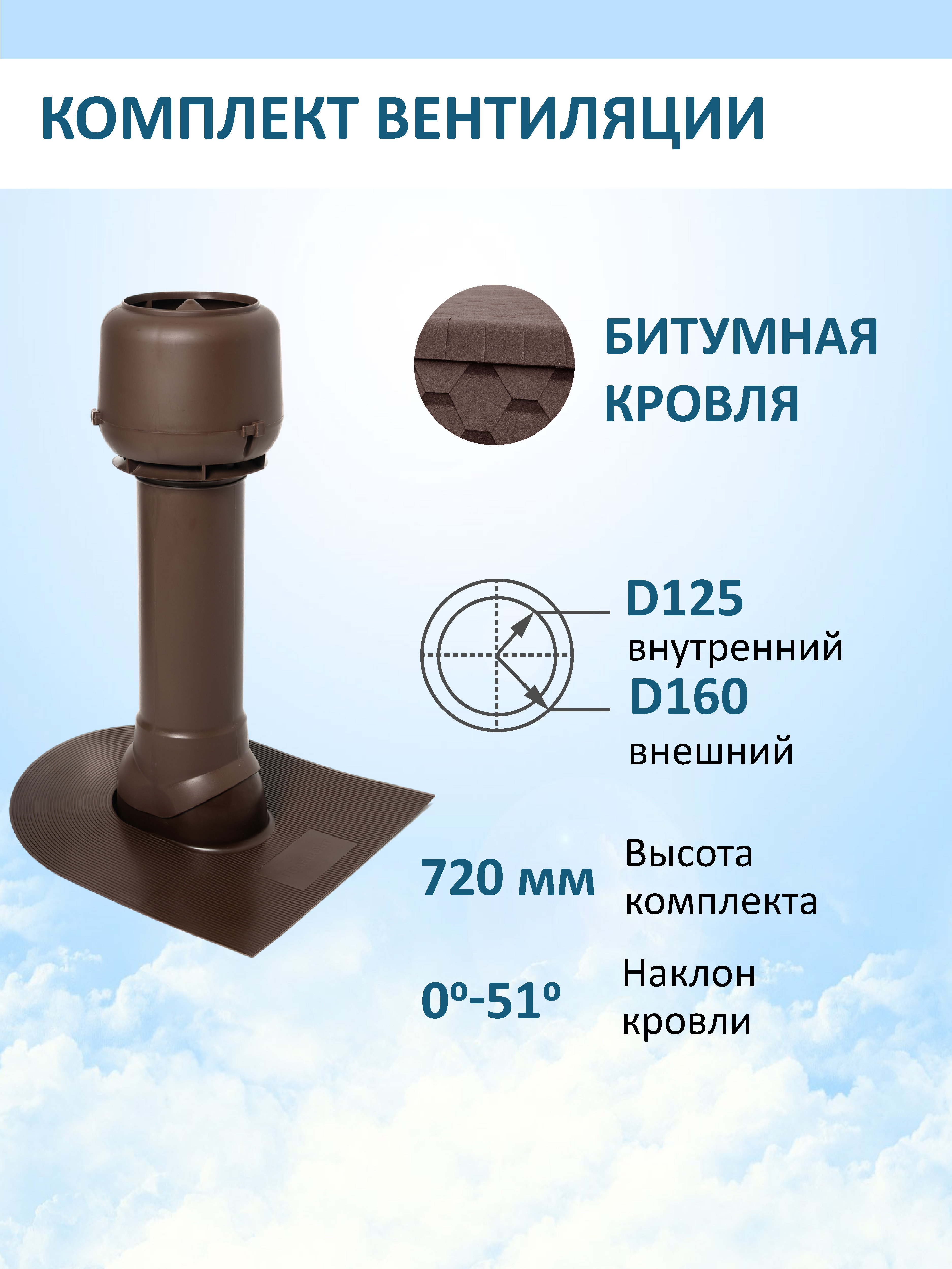 Изображение товара Вентиляционный комплект Татполимер с колпаком 160 мм для кровли из битумной черепицы