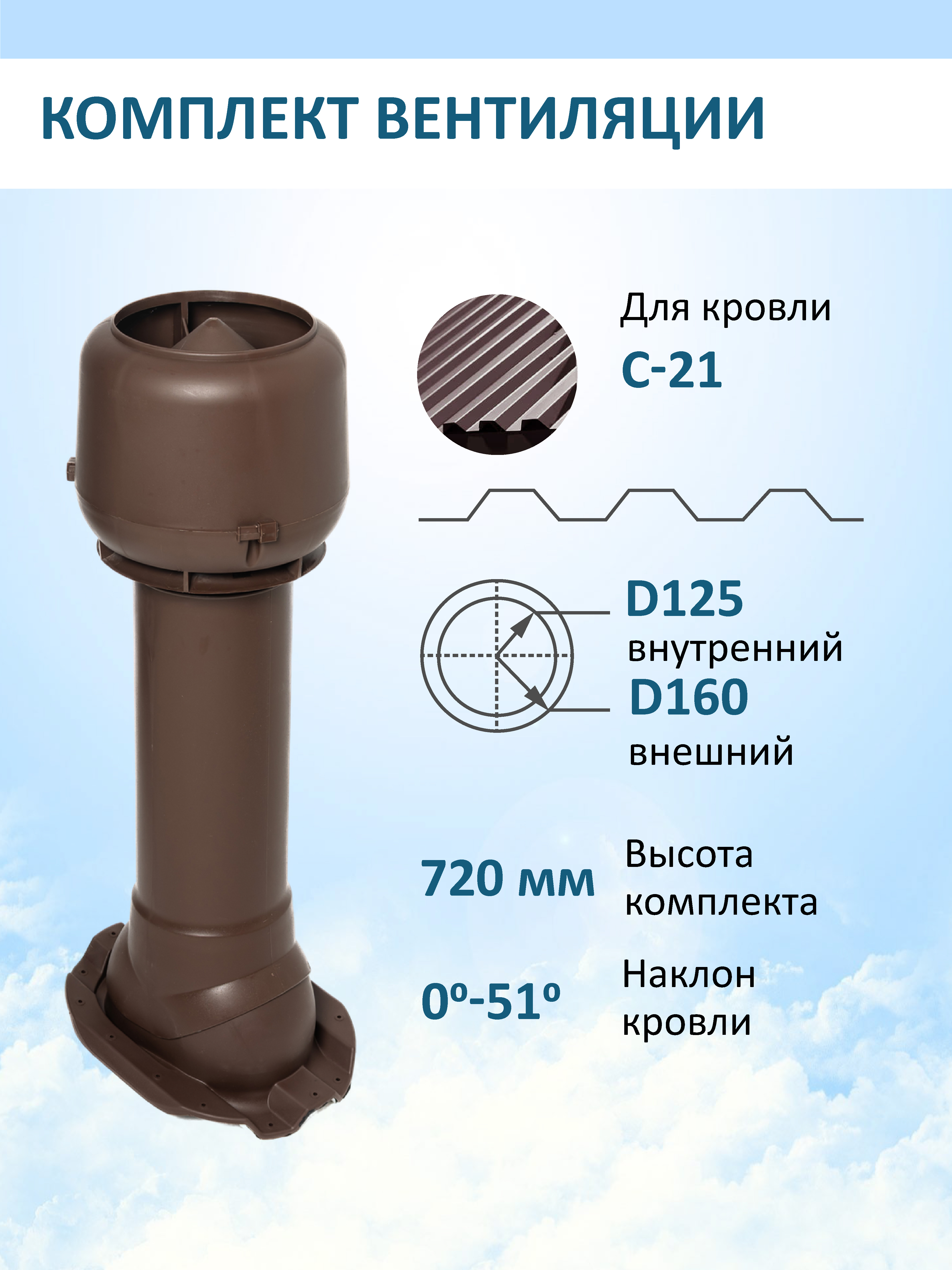 Изображение товара Комплект кровельной вентиляции Татполимер с колпаком 160 мм и проходным элементом
