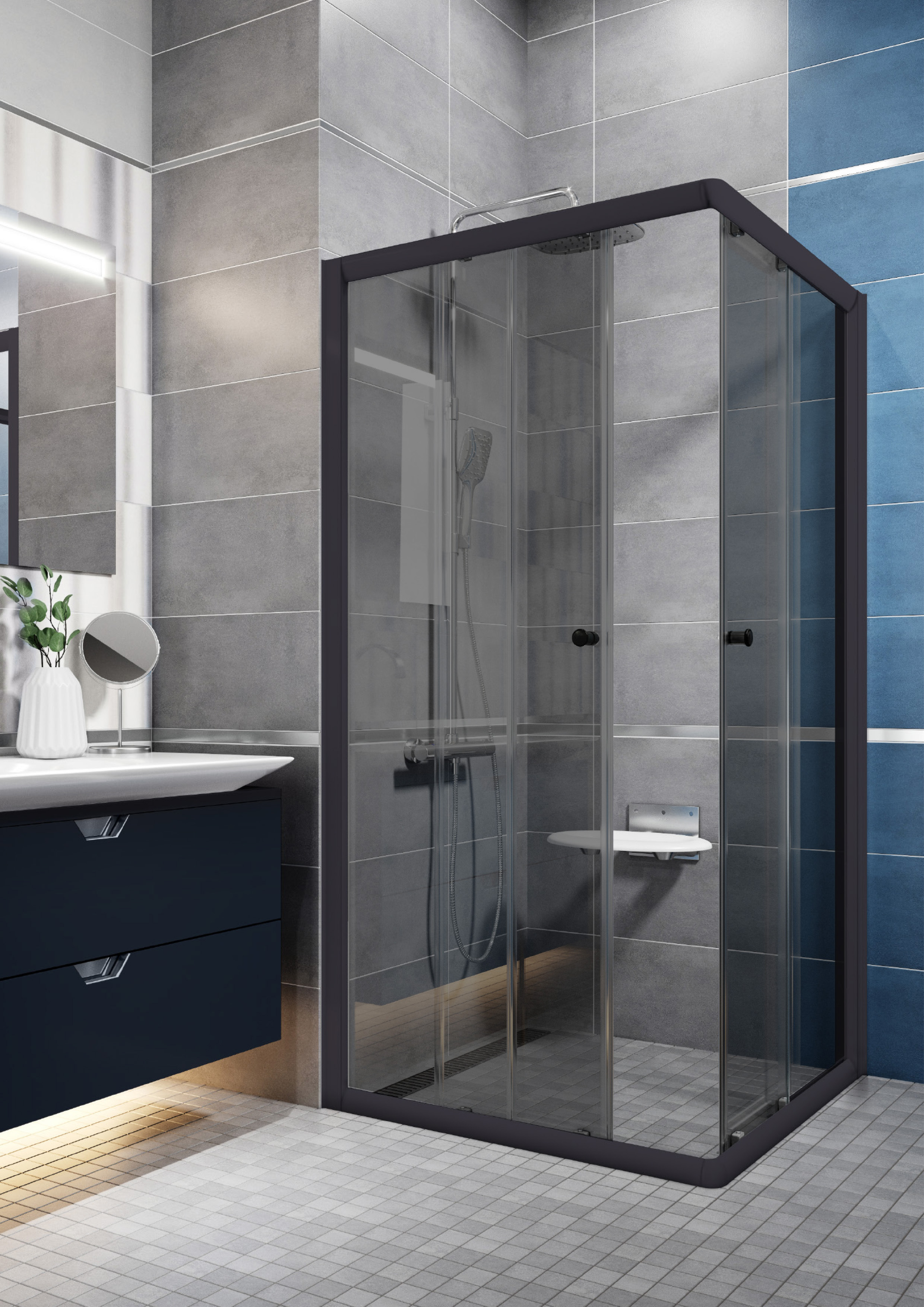 Изображение товара Душевой уголок Русак Классик 6+ ВОЛ G 80 80x80 см черный профиль стекло тонированное