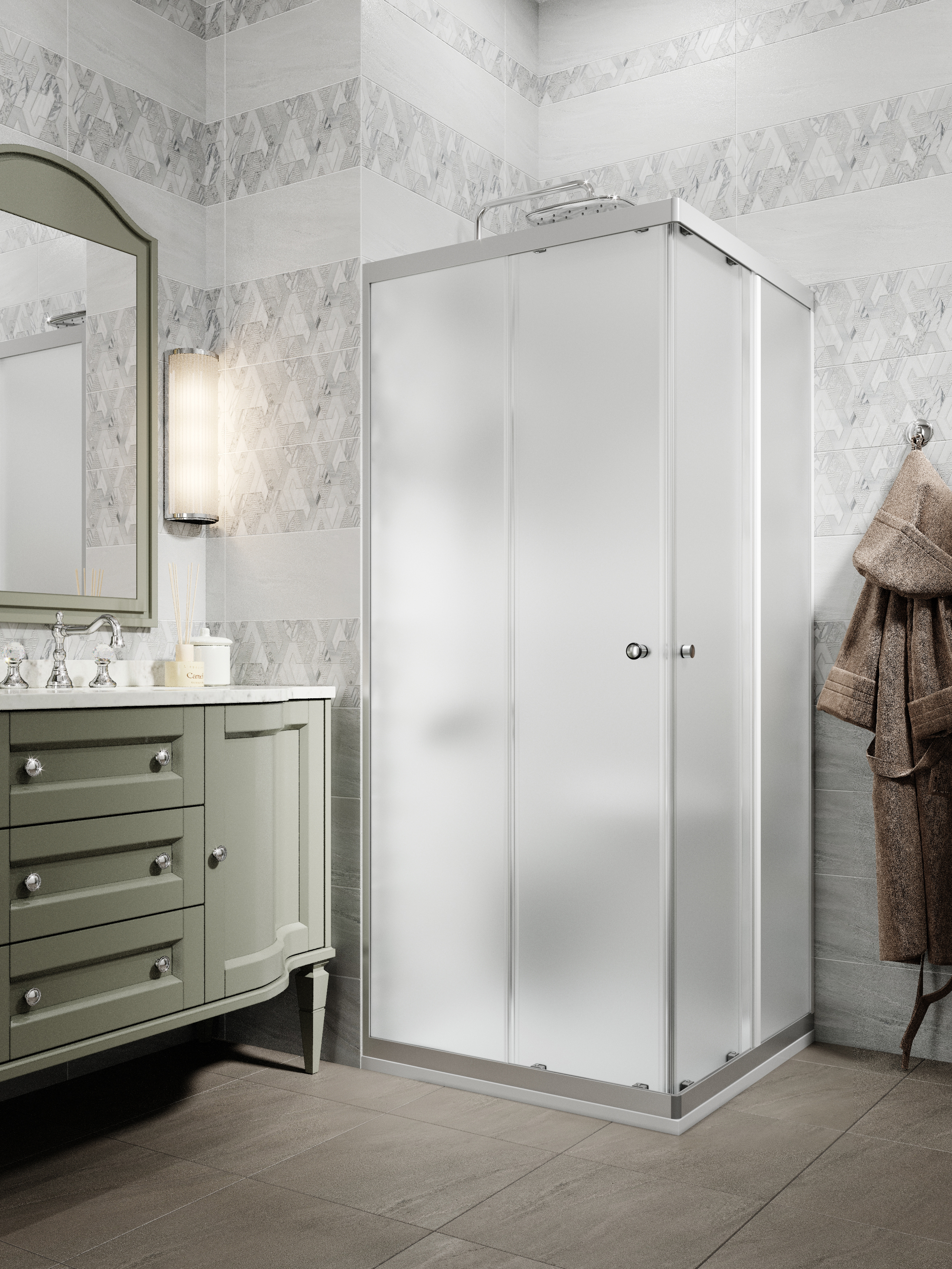 Изображение товара Душевой уголок РусАк Классик СТМ 90-2-x квадратный 89x89см стекло матовое, матовый хром профиль