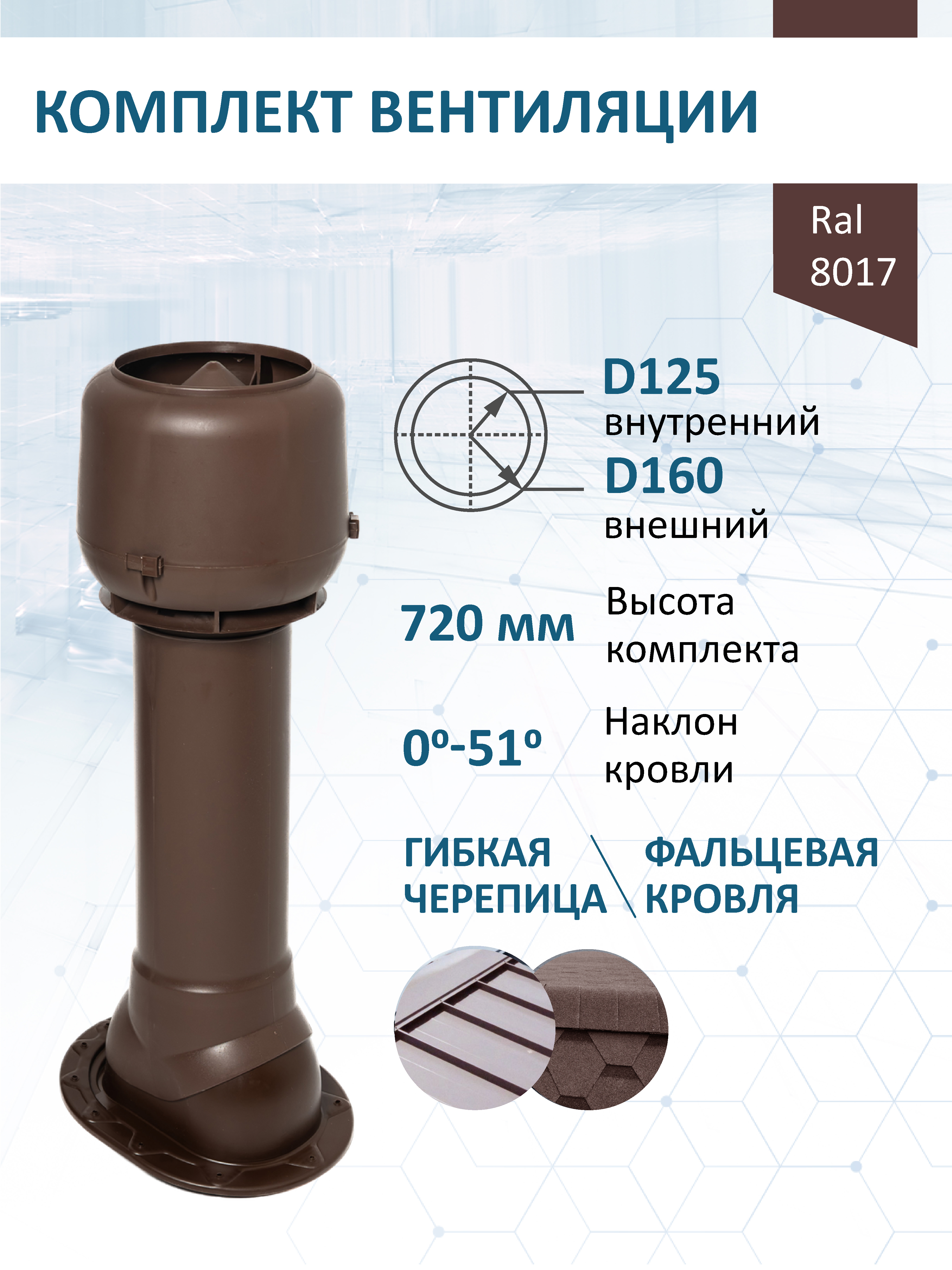 Изображение товара Комплект кровельной вентиляции Татполимер ⌀125/160мм с колпаком и теплоизоляцией Изображение товара Комплект кровельной вентиляции Татполимер ⌀125/160мм с колпаком и теплоизоляцией