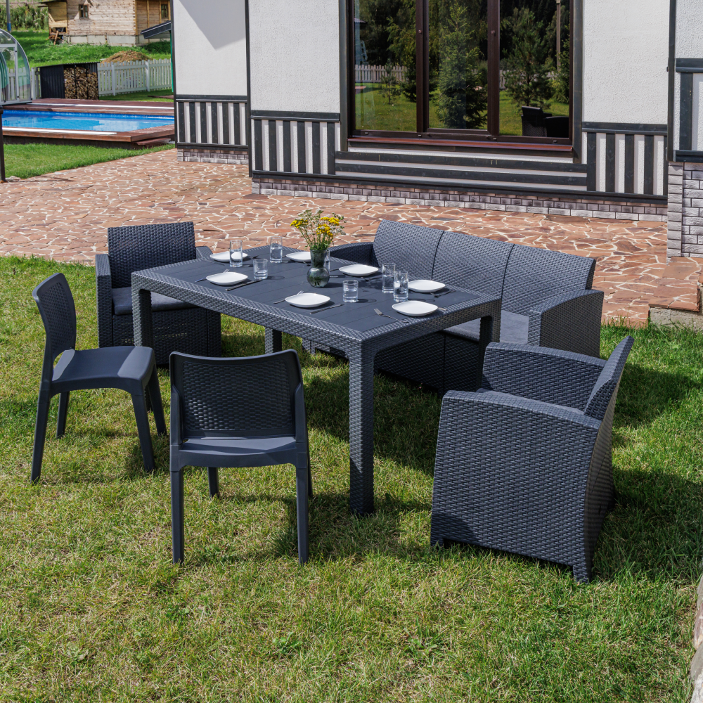 Изображение товара Обеденный комплект мебели для сада Royal family Lana Dining M пластиковый серый 7 мест