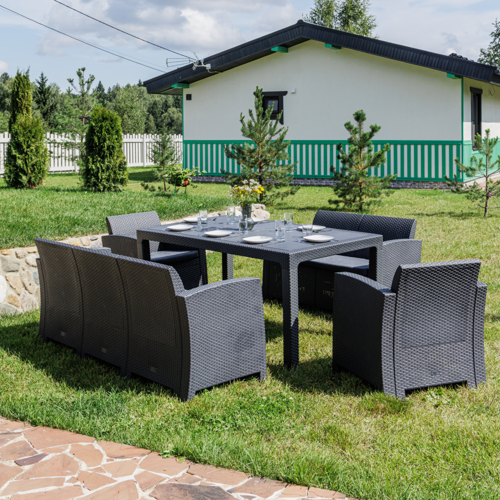 Изображение товара Обеденная мебель для сада Royal family Lana Grand Dining L графит из пластика