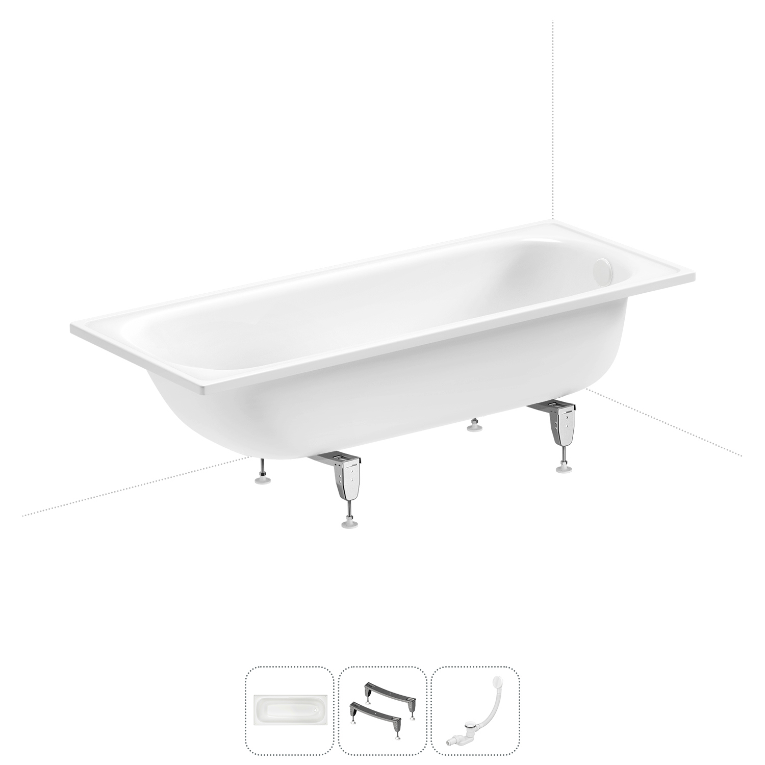 Изображение товара Стальная прямоугольная ванна Sanitana Europa 170x70 см с ножками и сливом-переливом