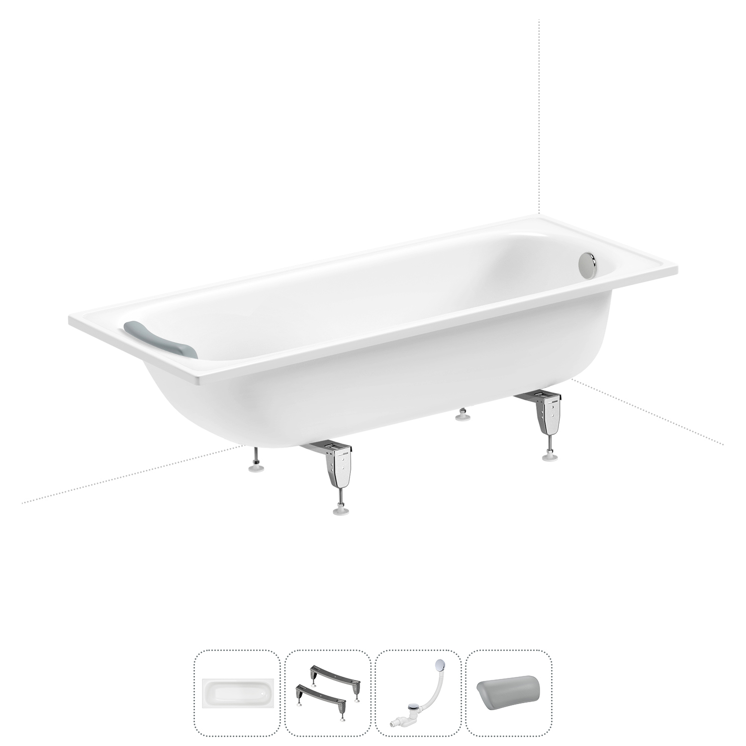 Изображение товара Стальная прямоугольная ванна Sanitana Europa 170x75 см с ножками и сливом