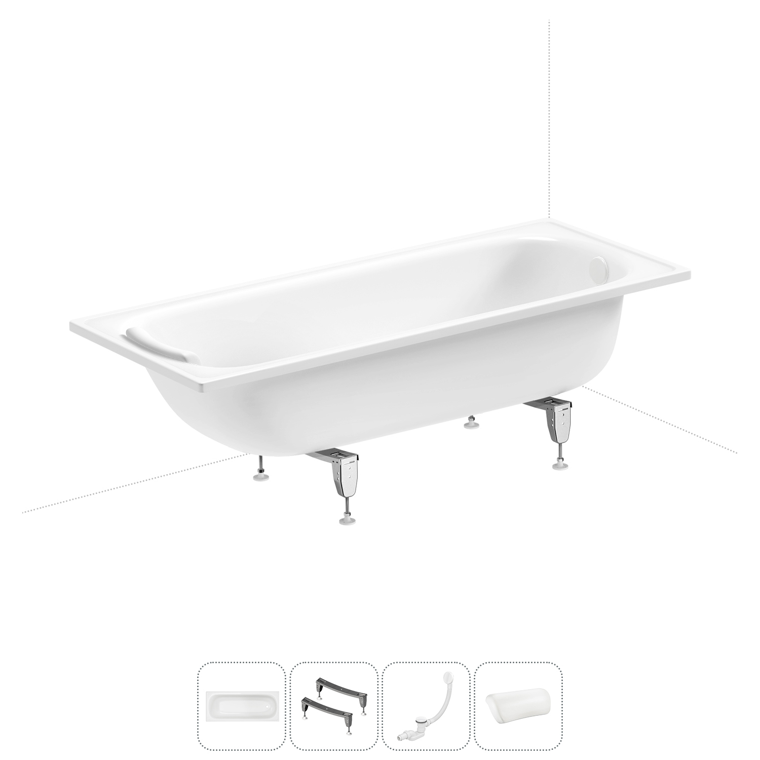 Изображение товара Стальная прямоугольная ванна Sanitana Europa 170x75 см с ножками и сифоном, гарантия 5 лет