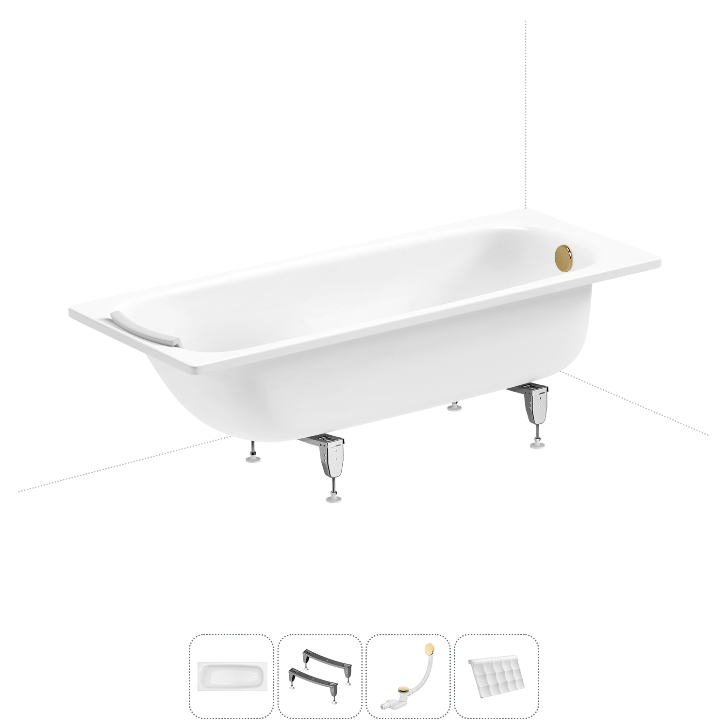 Изображение товара Ванна Sanitana BLB Universal 20220724R прямоугольная сталь 170x70 см с шумоизоляцией, ножками, сливом-переливом и подголовником