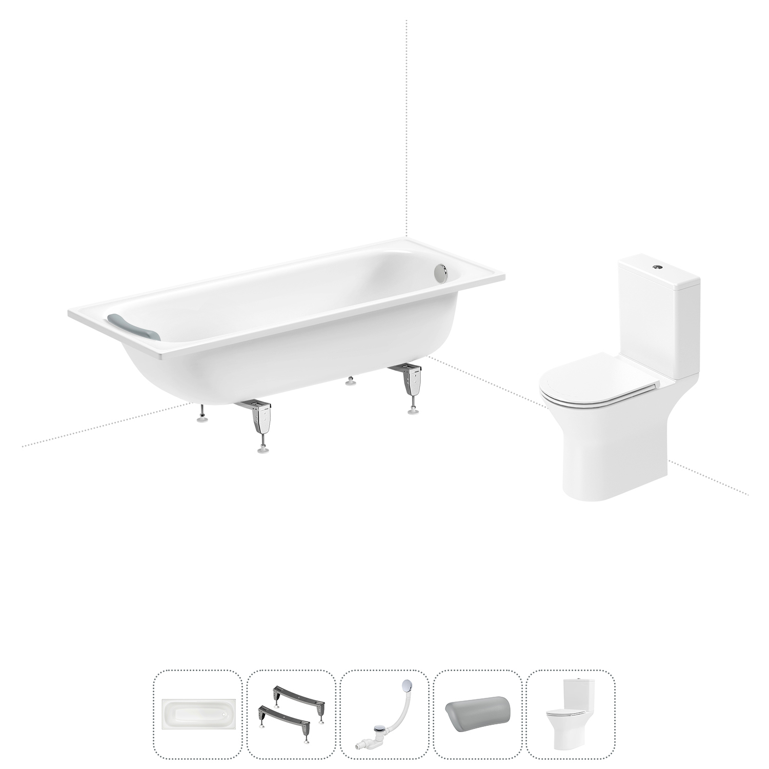 Изображение товара Стальная ванна Sanitana Europa 170x70 см и напольный унитаз Lavinia Boho бесободковый комплект