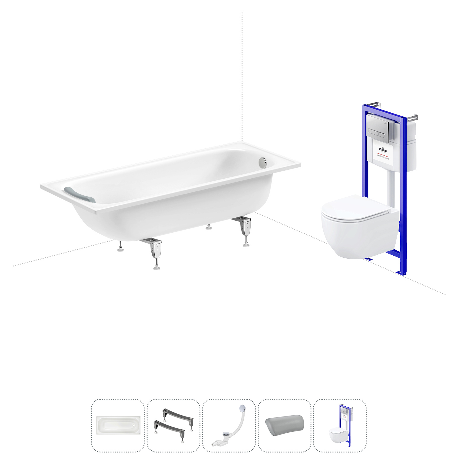 Изображение товара Ванна Sanitana BLB Europa 20220805R прямоугольная сталь 170x70 см с подвесным унитазом