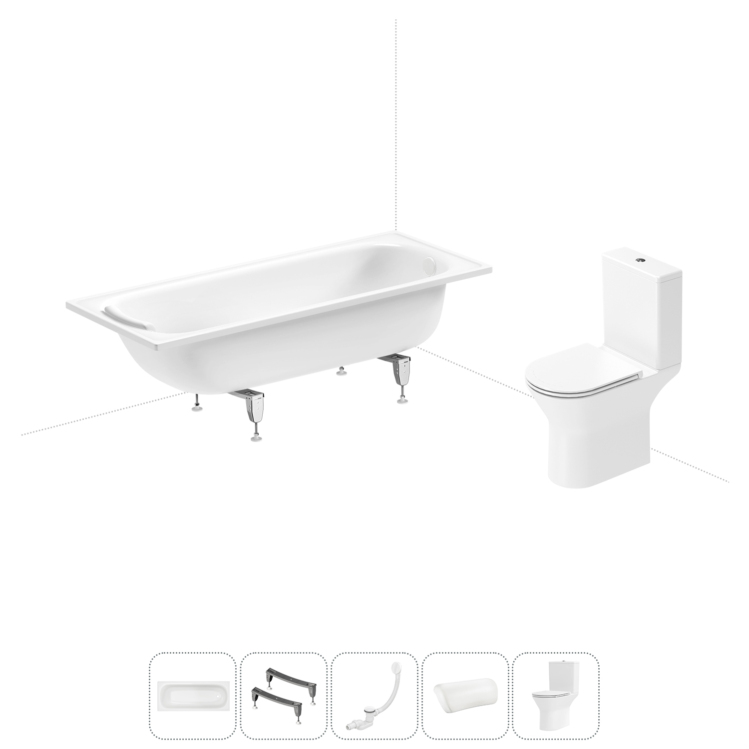 Изображение товара Стальная прямоугольная ванна Sanitana Europa 170x75 см с аксессуарами и унитазом