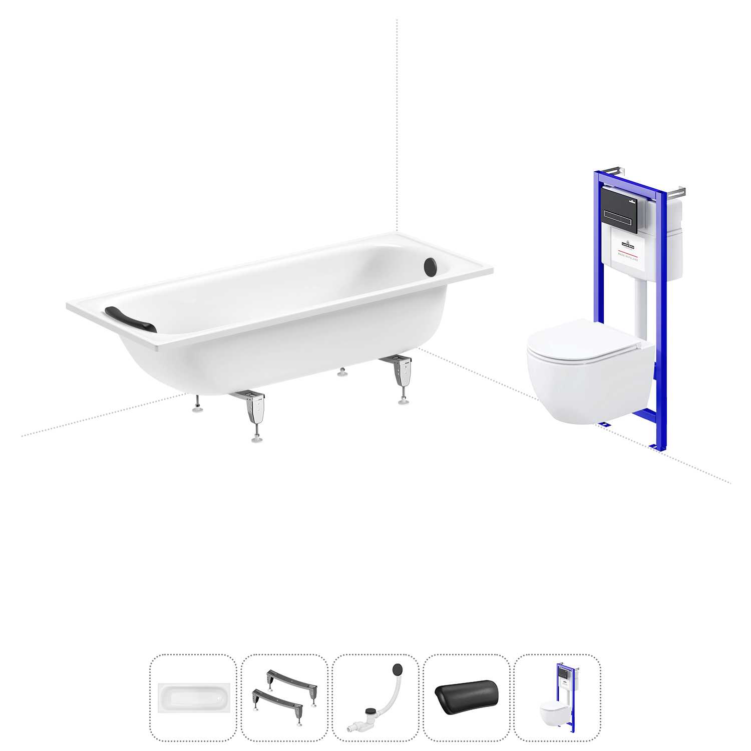Изображение товара Ванна Sanitana BLB Europa 170x75 см с подвесным унитазом и сифоном