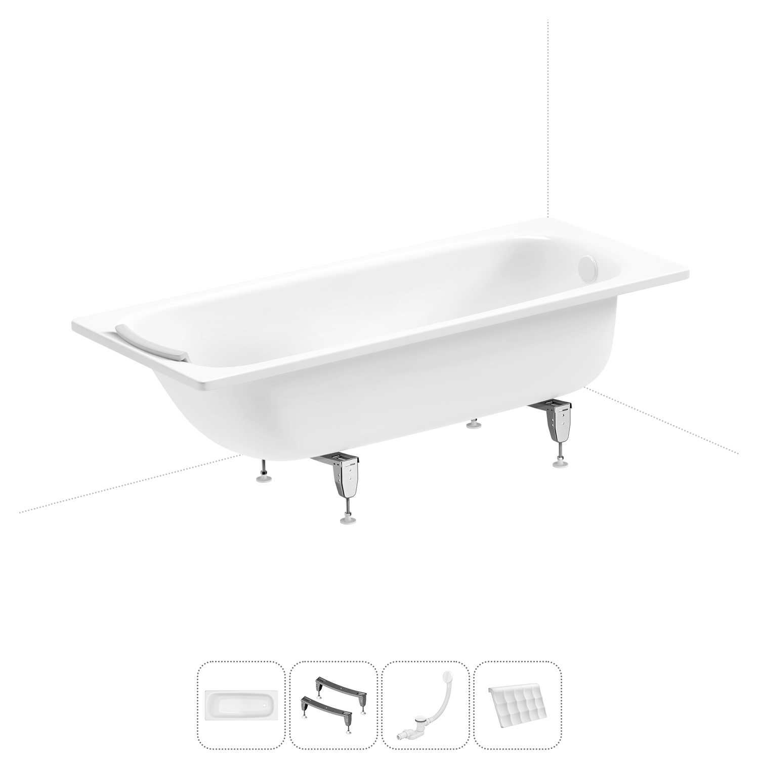 Изображение товара Ванна Sanitana BLB Universal 20220738R прямоугольная сталь 170x75 см с шумоизоляцией, ножками, сливом-переливом и подголовником